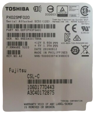 Fujitsu 200GB 2.5" SAS 12Gb/s Hot-Plug SSD Solid State Drive S26361-F5298-L200