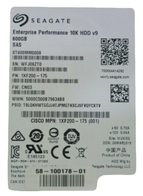 New Cisco 600GB SAS 12Gb/s UCS-HD600G10K12G 2.5" 10K Hard Drive For UCS Servers