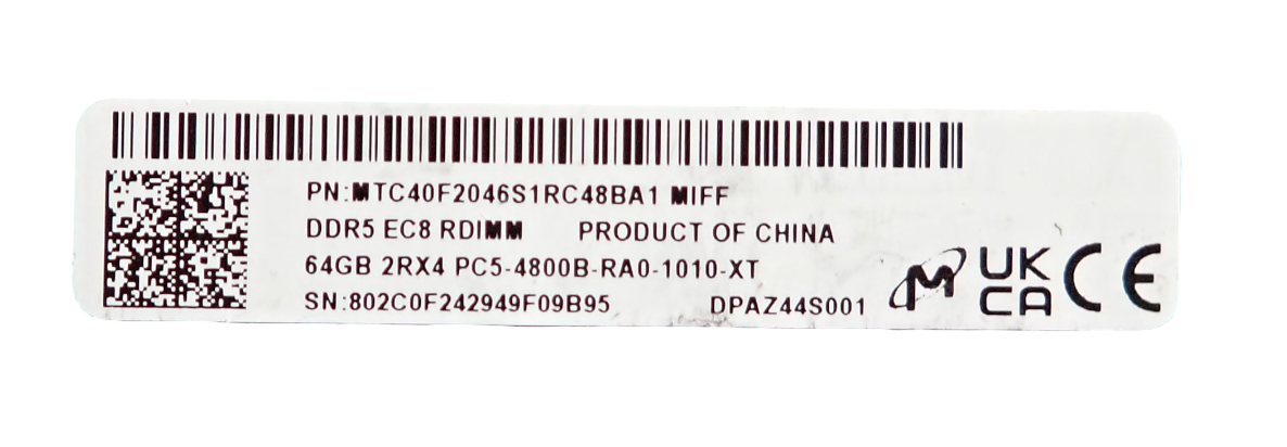 NEW Micron 64GB 2Rx4 PC5-4800B DDR5 ECC RDIMM Server Memory MTC40F2046S1RC48BA1