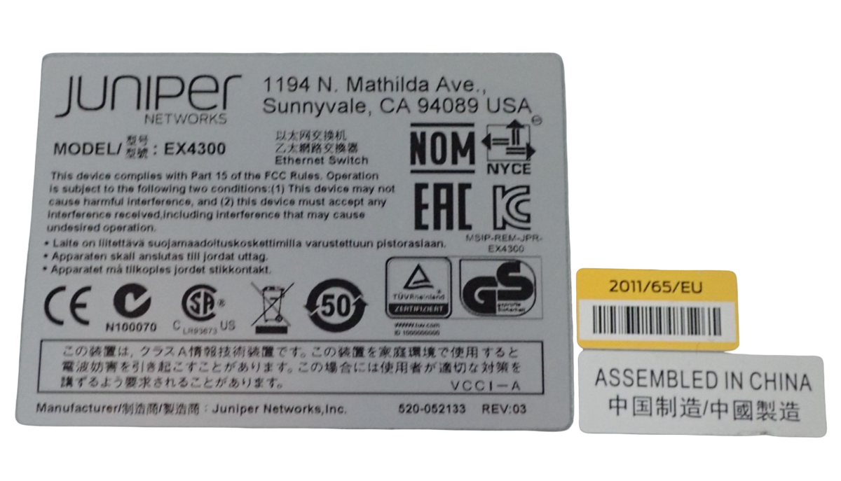 Juniper Networks EX4300-24T 24x 1GbE RJ-45 4x 40G QSFP+ 350W PSU 1U Switch