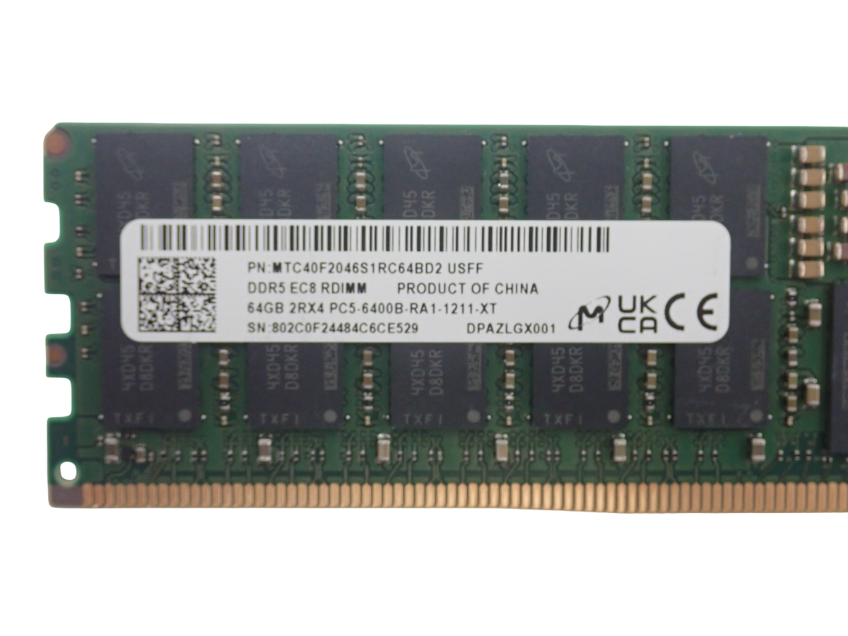 Micron 64GB 2Rx4 PC5-6400B DDR5 ECC EC8 RDIMM Server Memory MTC40F2046S1RC64BD2