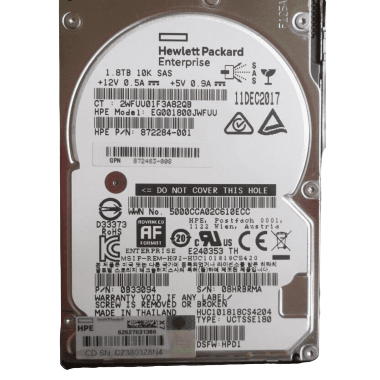 HP Proliant 1.8TB 10K SAS 12G 2.5" Hot-Plug Hard Drive HDD 872738-001 872481-B21