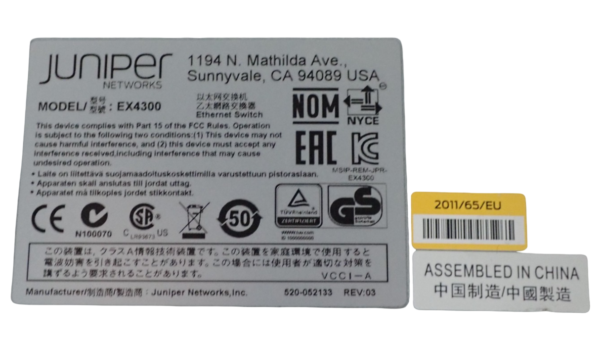 Juniper Networks EX4300-24T 24x 1GbE RJ-45 4x 40G QSFP+ 1U Switch 2x 350W PSU