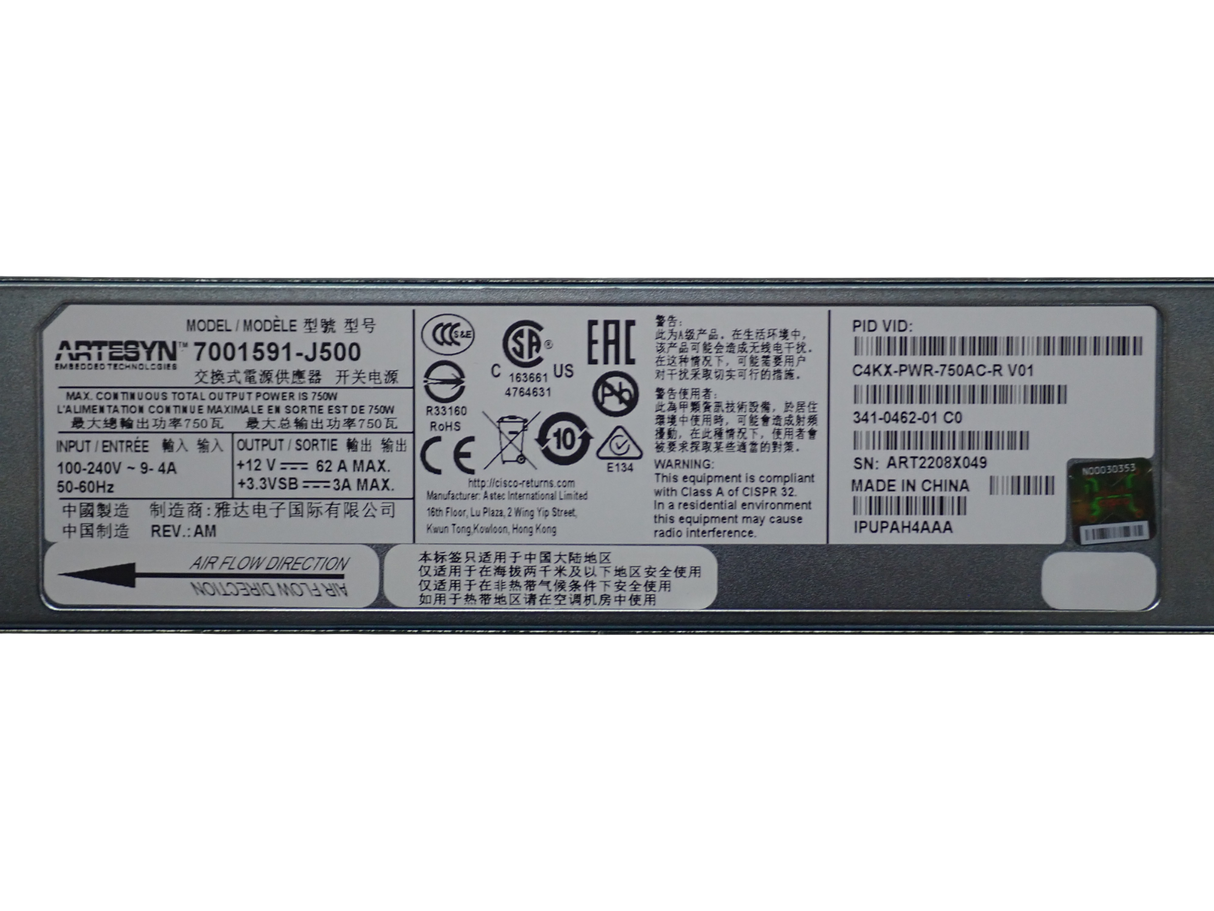 NEW CISCO Catalyst 4500X 750W C4KX-PWR-750AC-R HotSwap Power Supply 341-0462-01
