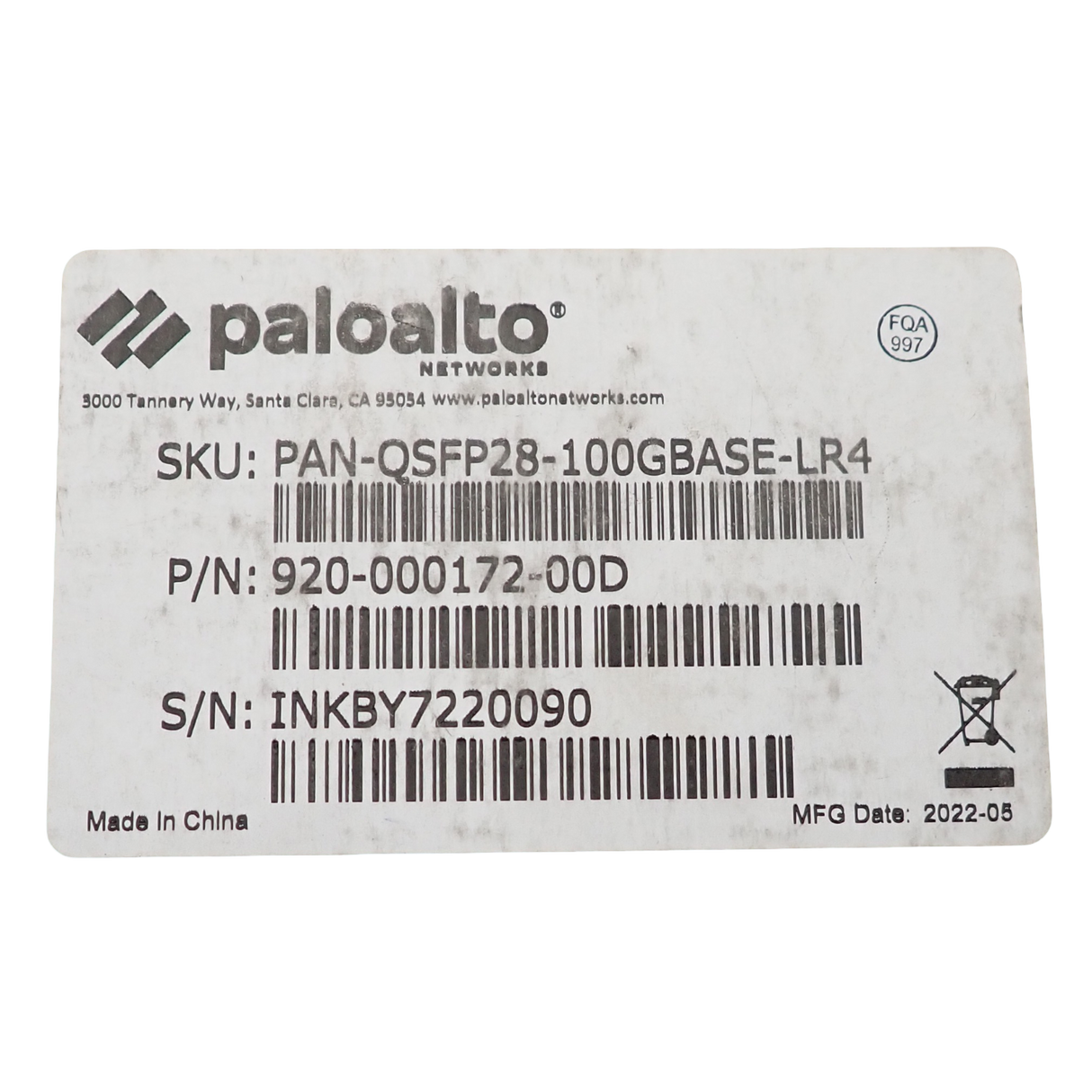 NEW Palo Alto PAN-QSFP28-100GBASE-LR4 100G QSFP28 10KM SMF LC Transceiver Module
