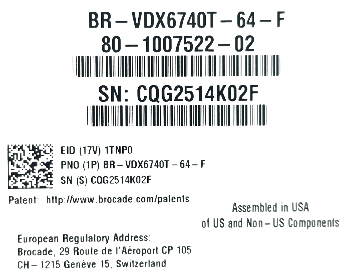 Brocade BR-VDX6740T-64-F VDX 6740T 48x 10GE RJ45 + 4x 40GE QSFP+ Switch