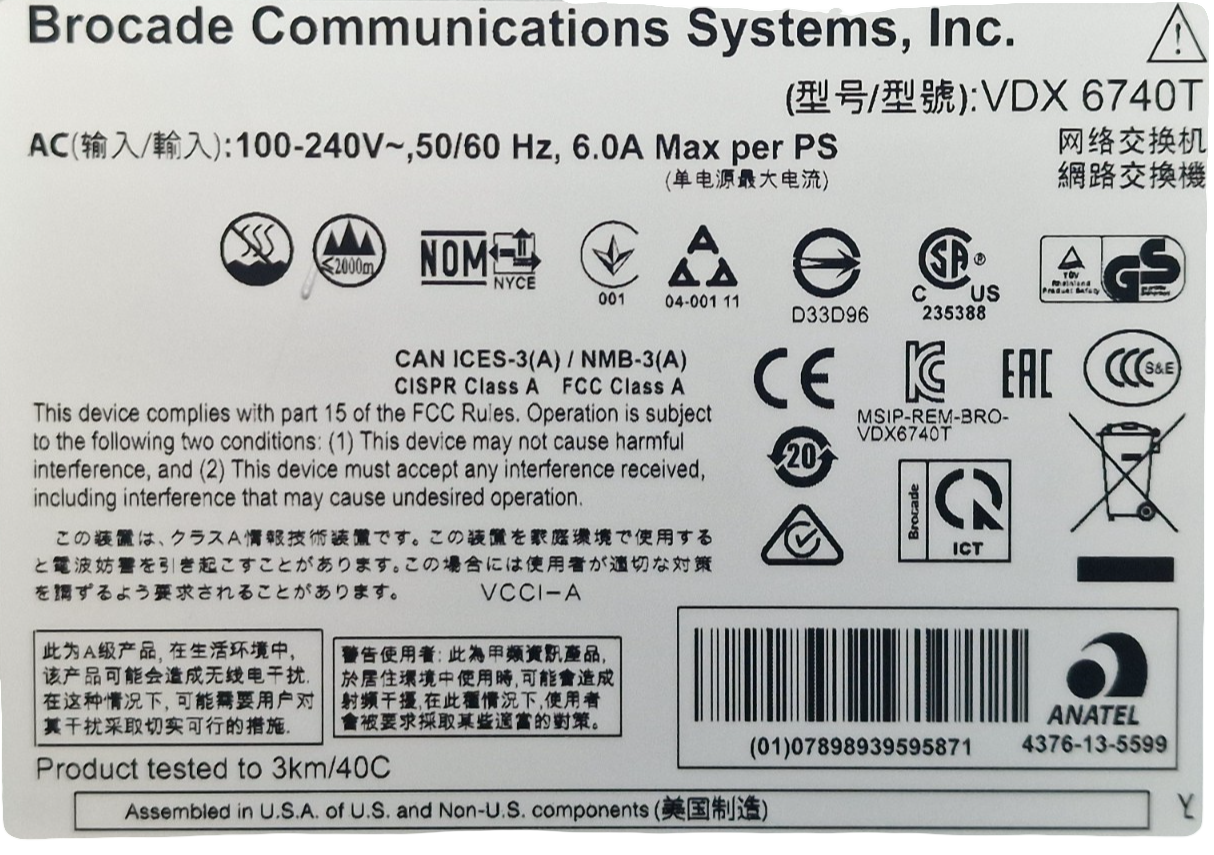 Brocade BR-VDX6740T-64-F VDX 6740T 48x 10GE RJ45 + 4x 40GE QSFP+ Switch
