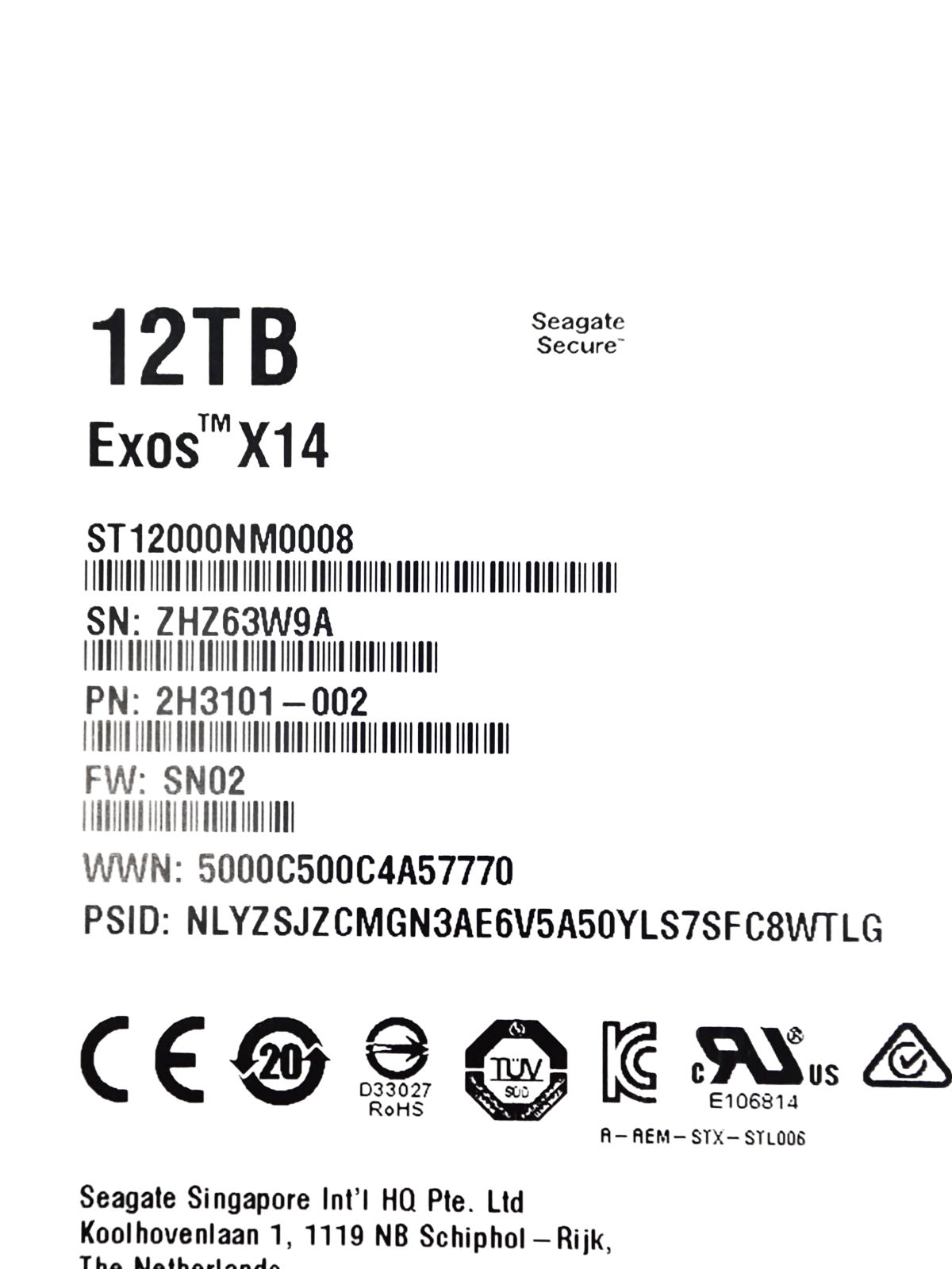 Seagate Exos X14 12TB 7.2K SATA 6G 3.5" HDD Hard Disk Drive ST12000NM0008
