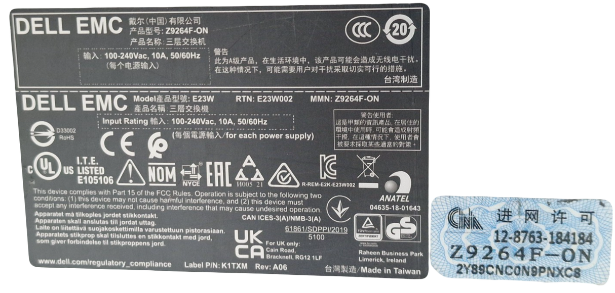 Dell PowerSwitch Z9264F-ON RA 64x 100G QSFP28 + 2x 10G SFP+ Port 2U Switch OPX