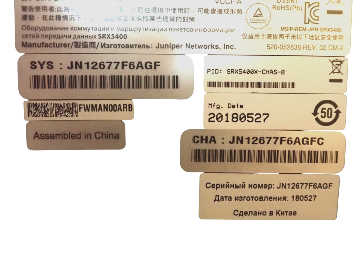 Juniper Networks SRX5400X 1x SRX5K-RE-1800X4 1x SRX-MIC-20GE-SFP 5U Firewall