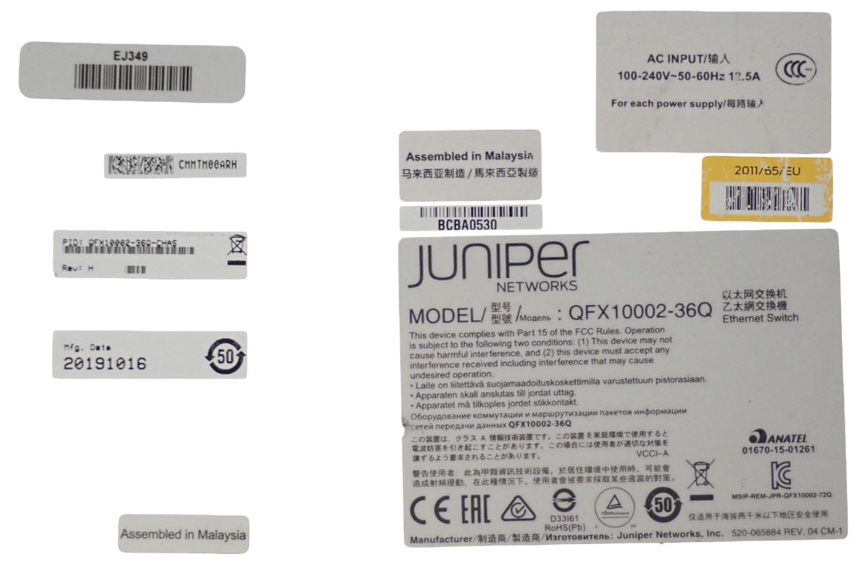 Juniper QFX10002-36Q 144x 10GE / 36x 40GE / 12x 100GE QSFP+ 2U Ethernet Switch