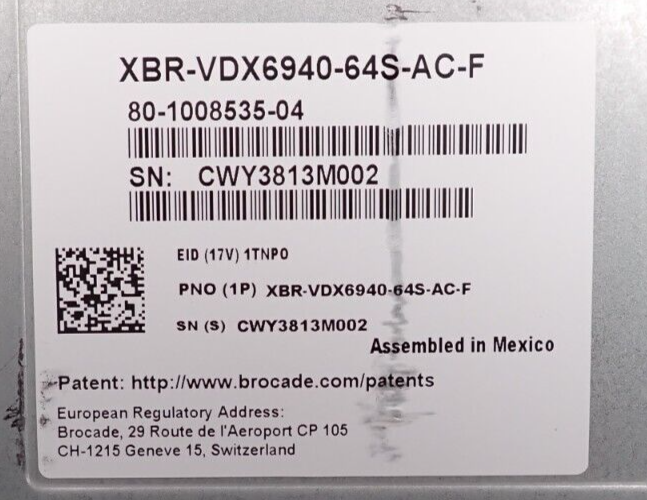 Brocade VDX 6940-144S XBR-VDX6940-64S-AC-F 96x 10GbE SFP+ 6x 40Gb QSFP+ Switch