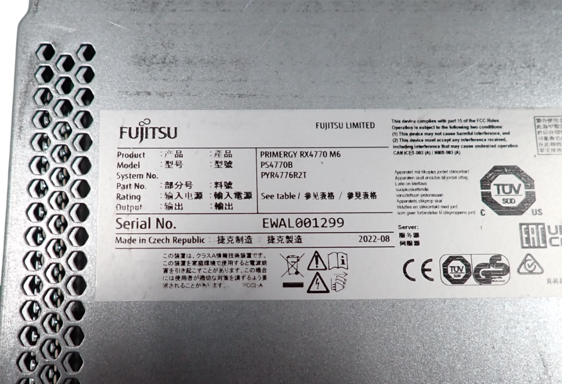 Fujitsu Primergy RX4770 M6 4x 24-Core Platinum 8360H 3TB RAM 8x SATA Bay Server