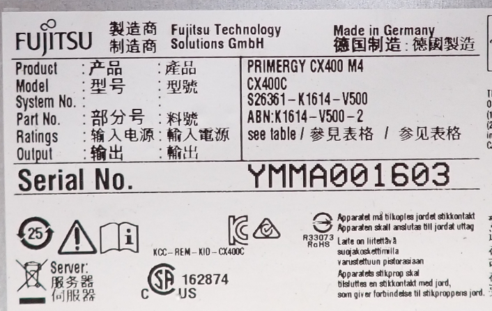 Fujitsu Primergy CX400 M4 24x 2.5" Bay Chassis + 4x CX2560 M5 CTO Server Node