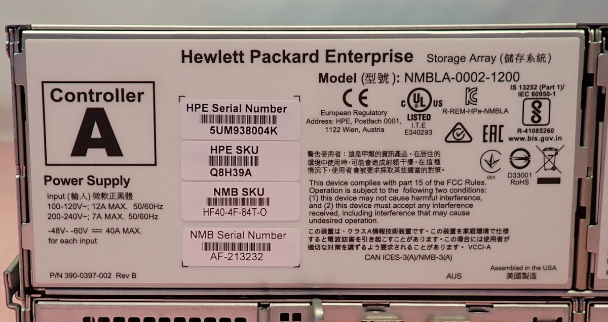 HPE Nimble Storage Adaptive Flash Array HF40 2x Controller 24-Bay 92.64TB Q8H39A