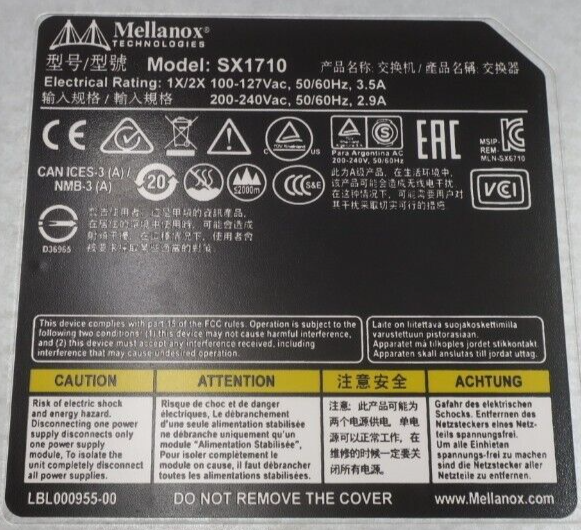 Mellanox SwitchX-2 SX1710 36x 56GbE QSFP+ Managed Switch MSX1710-BS2F2 + 2x PSU