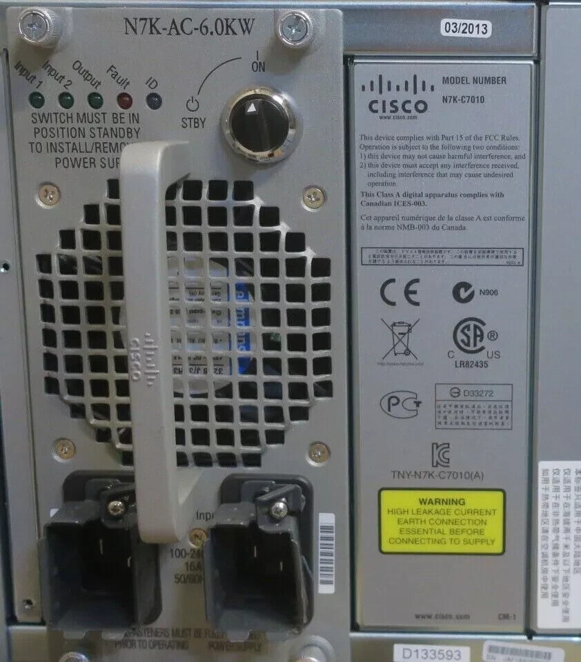Cisco Nexus N7K-C7010 21U 7000 10-Slot Network Switch Chassis + 2x N7K-SUP2E
