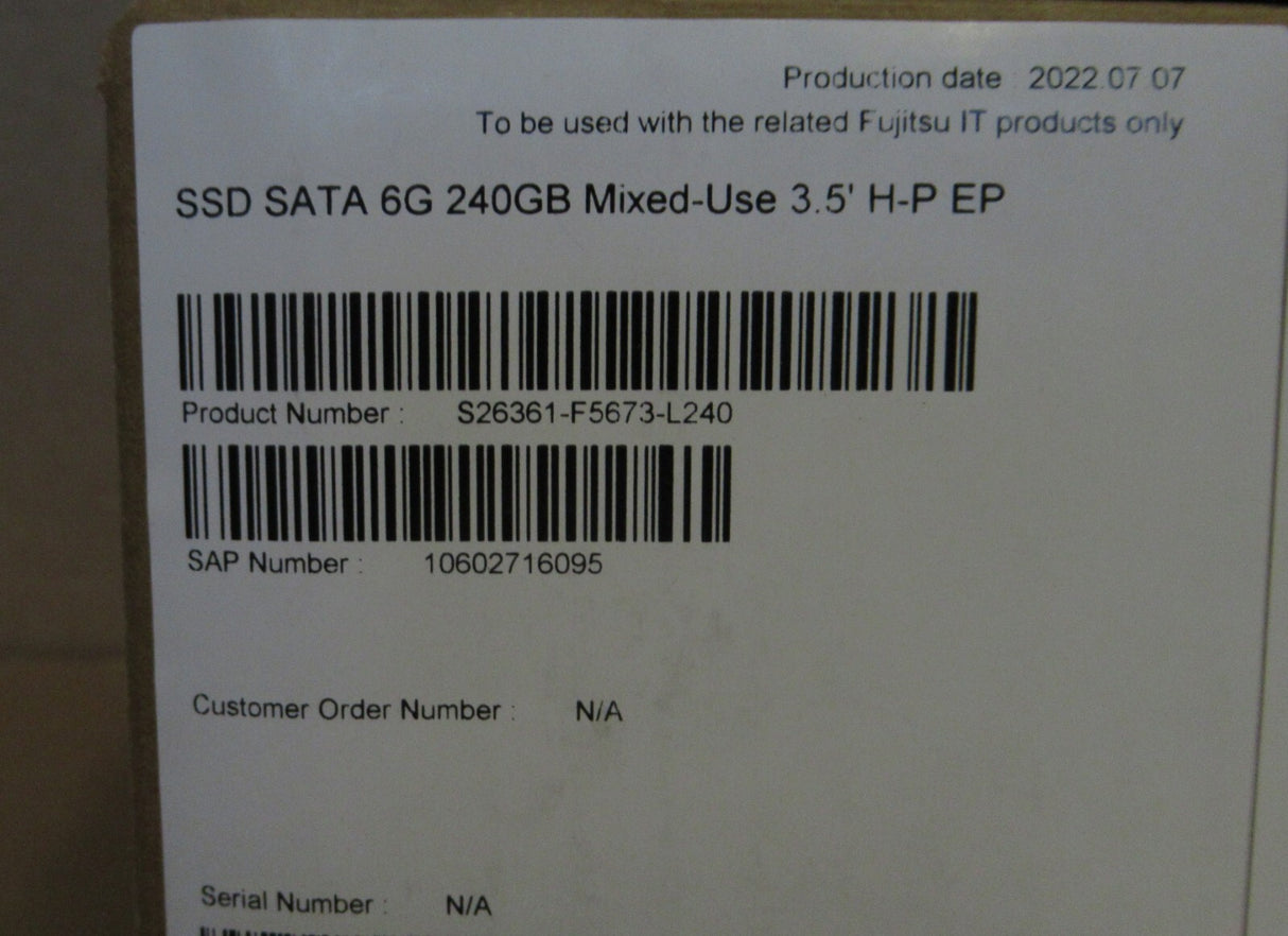 NEW Fujitsu 240GB 2.5" SATA 6Gb/s SSD In 3.5" Caddy S26361-F5673-L240