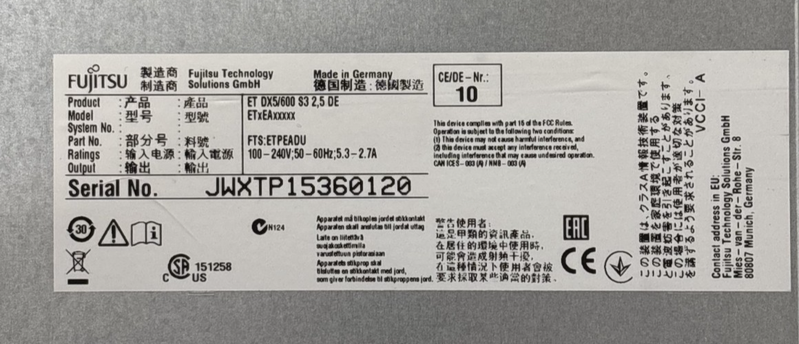 Fujitsu Eternus DX5/600 S3 SFF Expansion Array 2x I/O 12G Controller 2x 800W PSU