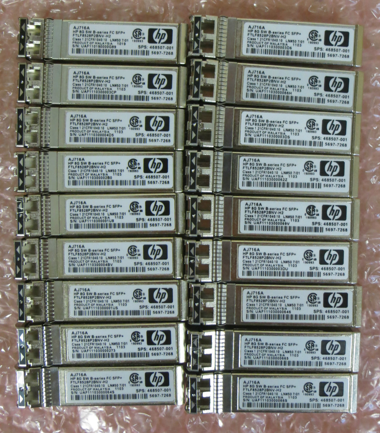 18x HP AJ716A 8Gb Shortwave Fibre Channel SFP+ Transceiver 8Gbps FC 468507-001