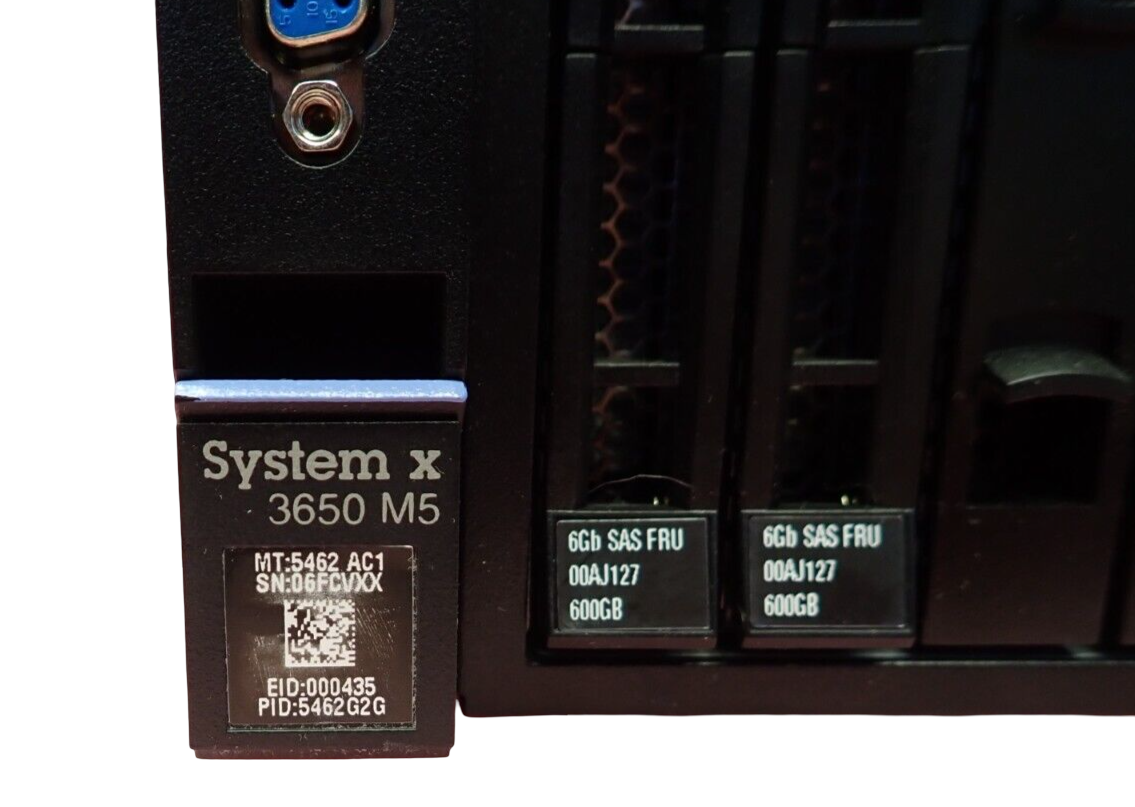 IBM x3650 M5 5462-AC1 2x 10C E5-2650V3 128GB RAM 2x 600GB HDD 8-Bay 2U Server