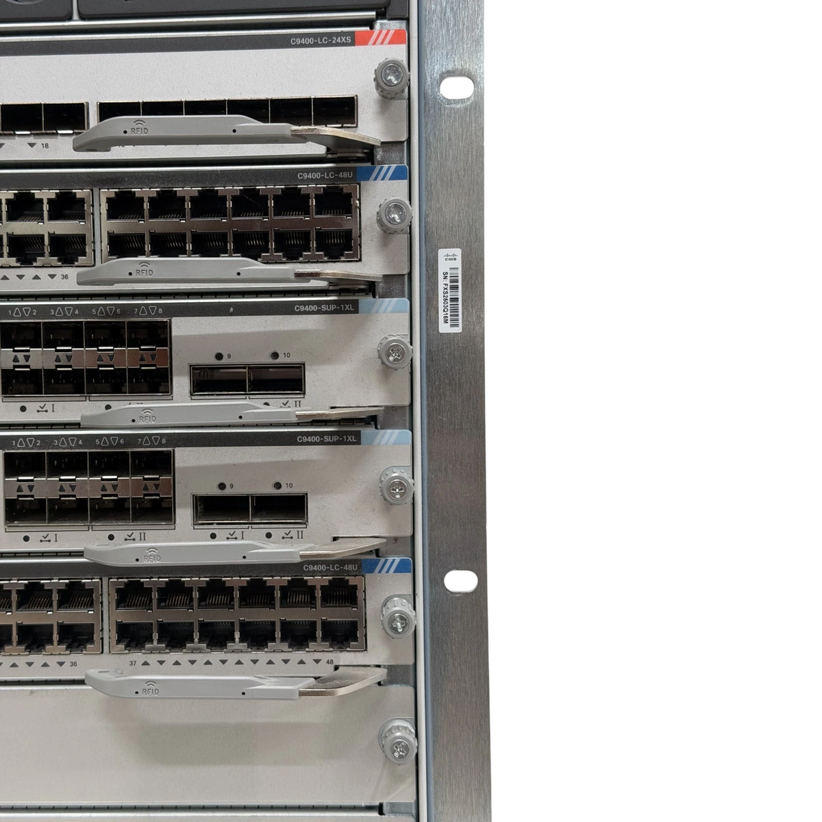 Cisco Catalyst C9407R 7-Slot 10U Switch Chassis 2x SUP-1XL 1x LC-24XS 2x LC-48U