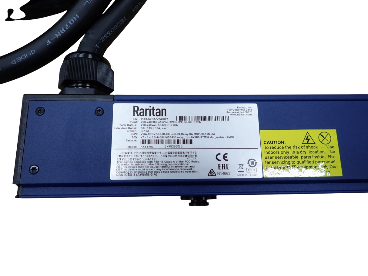Raritan PX3-5703-V2A6K2 Three-phase 400V 32A 36x C13 0U Metered Switched PDU