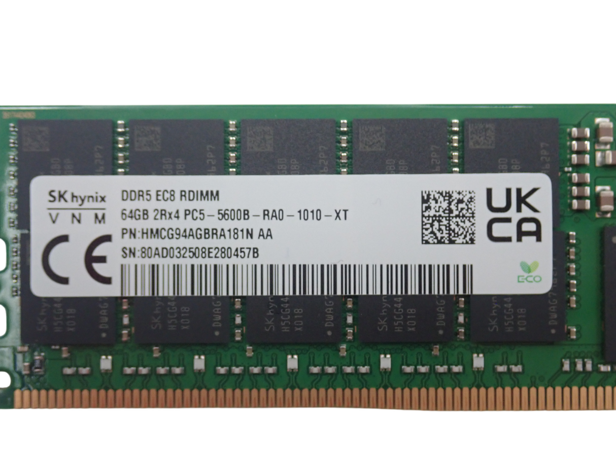 SK Hynix 64GB 2Rx4 PC5-5600B DDR5-44800 ECC EC8 RDIMM Memory HMCG94AGBRA181N
