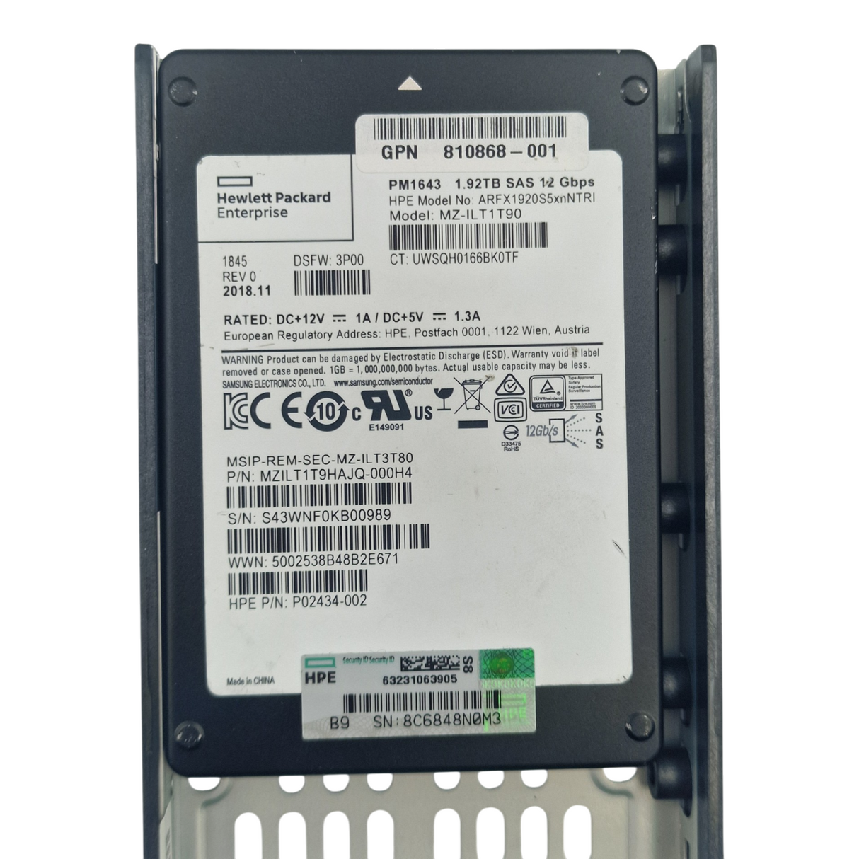 HPE 3PAR 1.92TB SAS 12G 2.5" SFF Enterprise SSD K2P89B For StoreServ 8000
