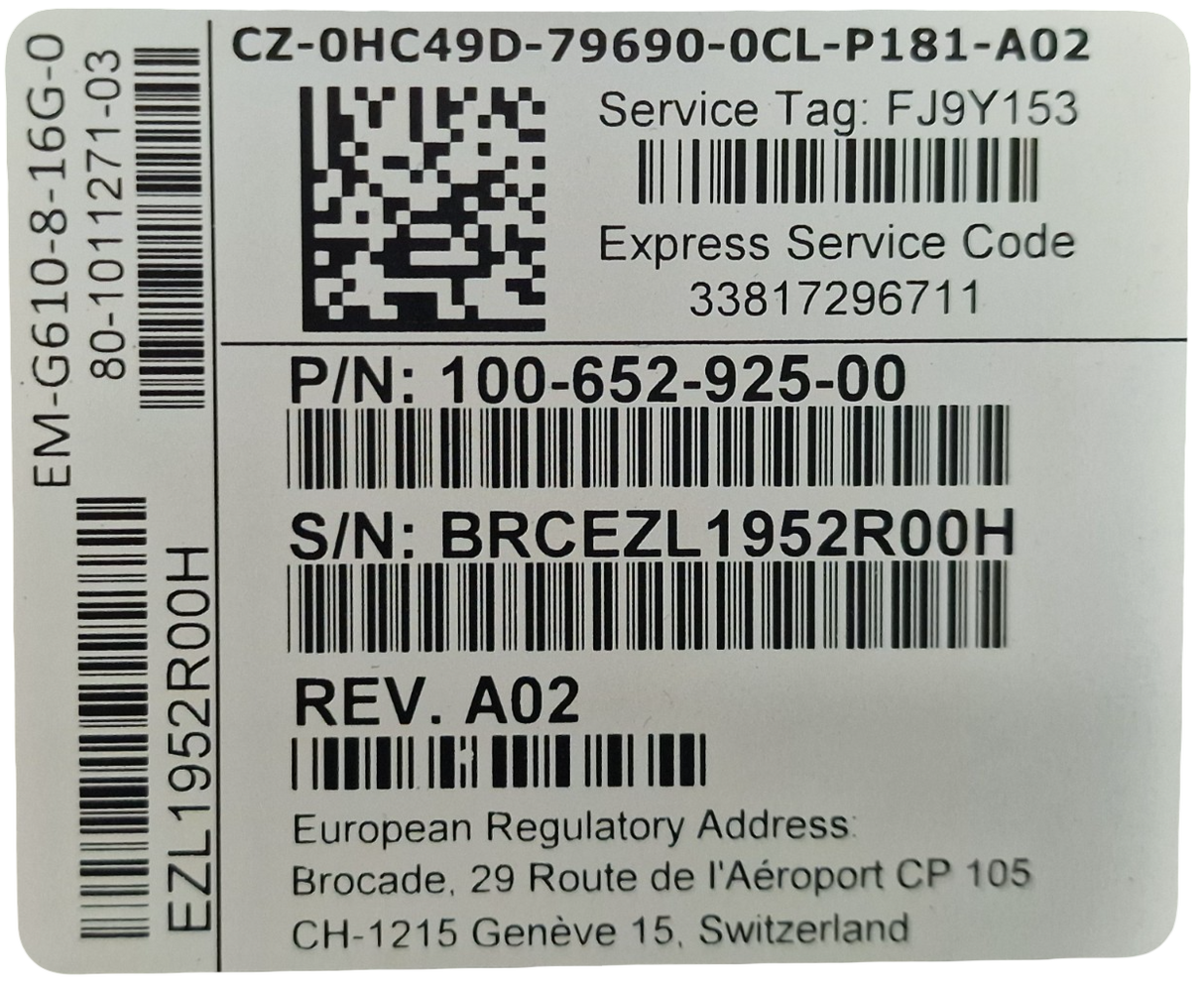Brocade Dell DS-6610B G610 24x 32Gb SFP+ (8 Active) FC Switch EM-G610-8-16G-0