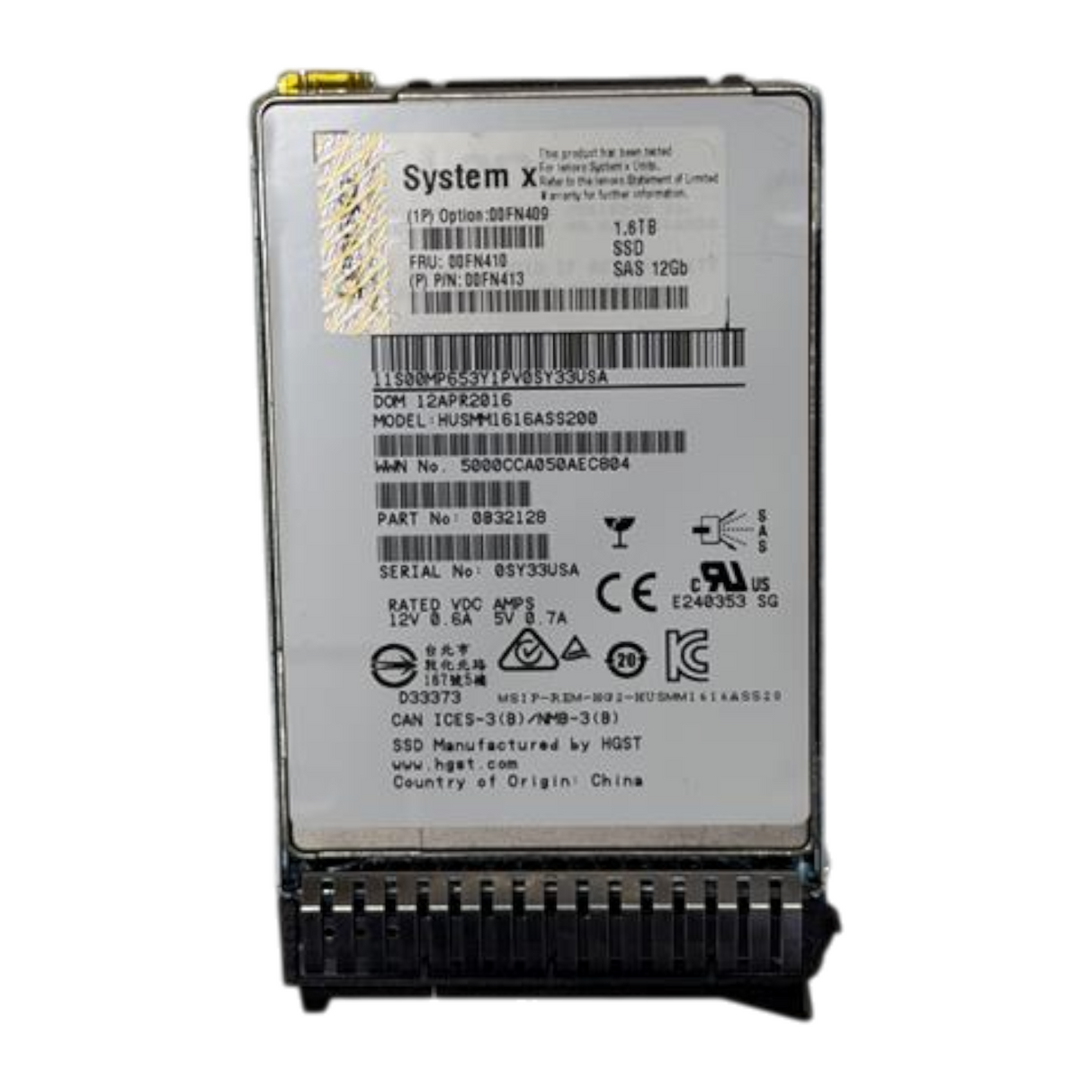 Lenovo SystemX 1.6TB SAS 12G MLC WI G3HS 2.5" Enterprise SSD 00FN410