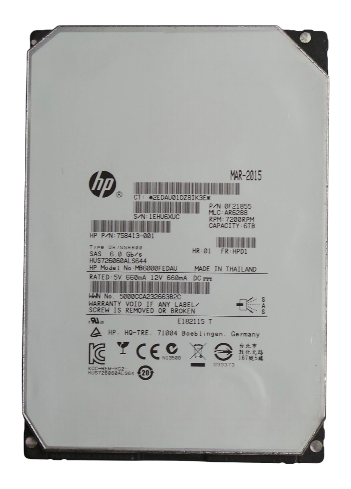 HP 6TB 7.2K SAS 6G 3.5" LFF DP Midline Hard Drive HDD 782669-B21 782995-001