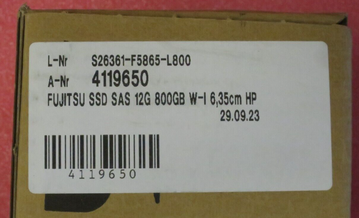 NEW Fujitsu 800GB SSD SAS 12G Write Intensive SFF 2.5" HotPlug S26361-F5865-L800