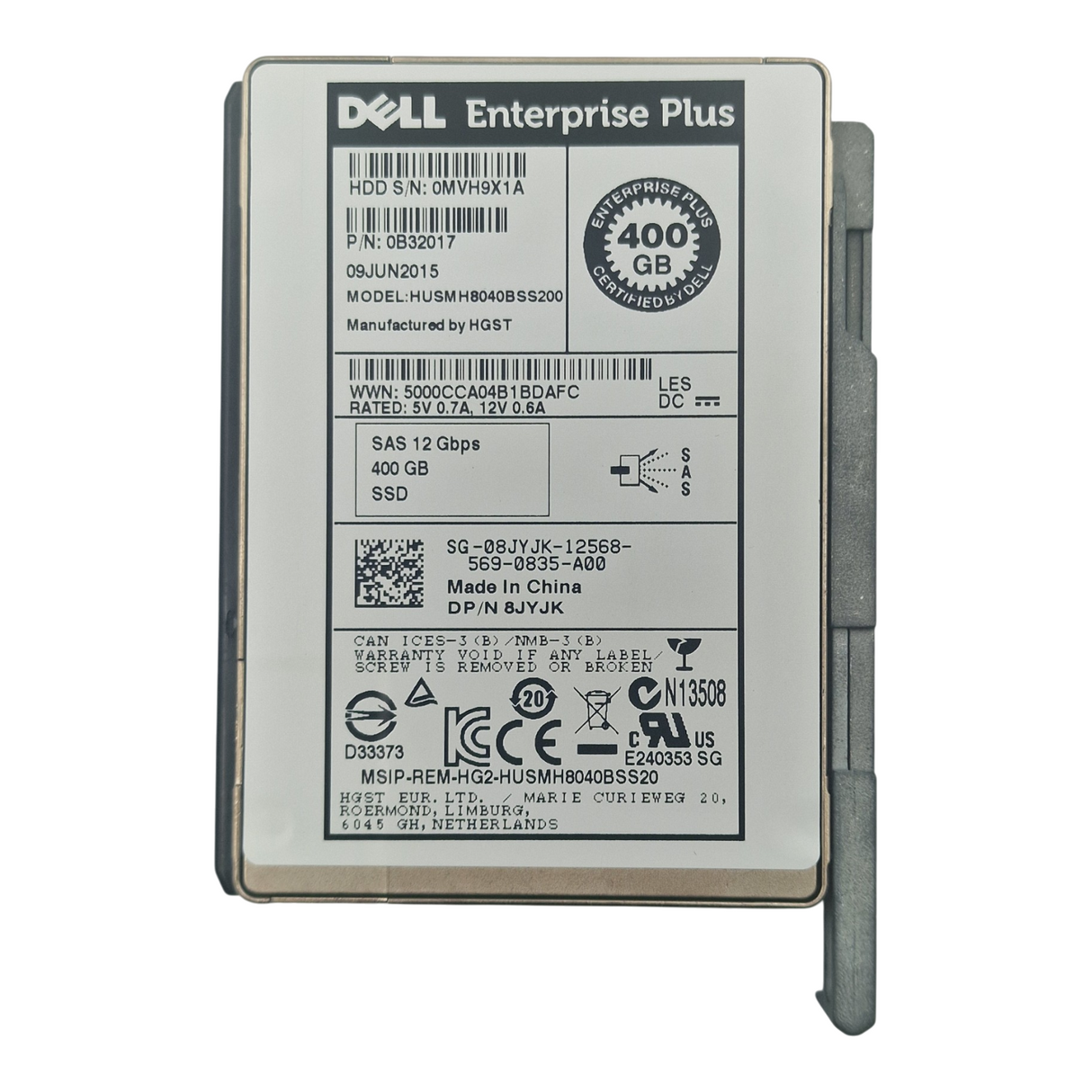Dell 400GB 12G 2.5" SAS Enterprise Plus SSD 8JYJK HUSMH8040BSS200 + FD332 Caddy