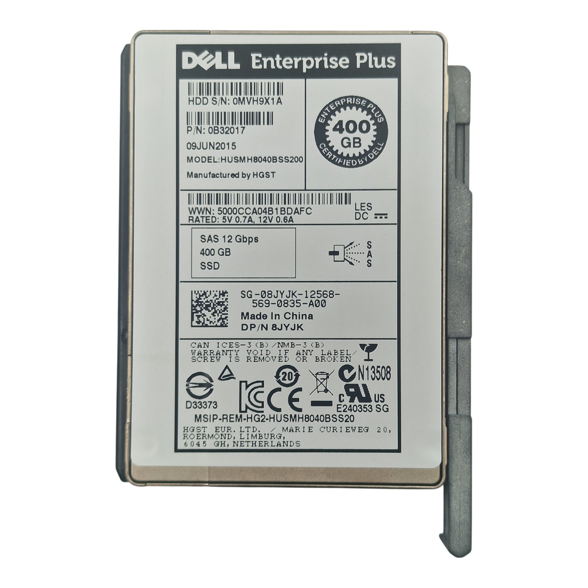 Dell 400GB 12G 2.5" SAS Enterprise Plus SSD 8JYJK HUSMH8040BSS200 + FD332 Caddy