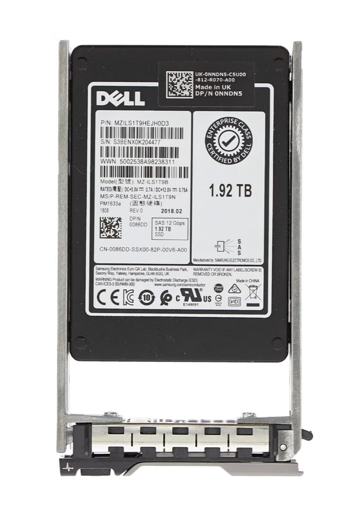 Dell 1.92TB SAS 12G RI 2.5" SSD 086DD MZILS1T9HEJH0D3 In 14th-17th Series Caddy