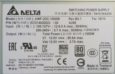 SUN Oracle 7044130 1000W PSU Power Supply Unit Delta AWF-2DC-1000W PSU