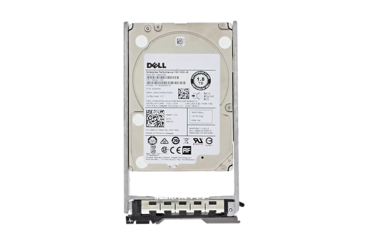 Dell PowerEdge 1.8TB 10K SAS 6G 2.5" SFF HDD 43N12 043N12 in 12th/13th Gen Caddy