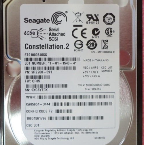 Fujitsu Eternus 1TB 7.2K SAS 6G 2.5" HDD CA07670-E741 For DX100 DX200 DX60 S3