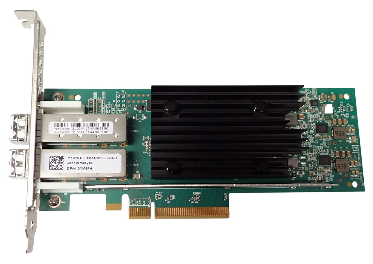 Dell QLogic QLE2772N Dual Port 32Gb FC SFP+ Host Bus Adapter HBA YM4FH + 2x SFPs