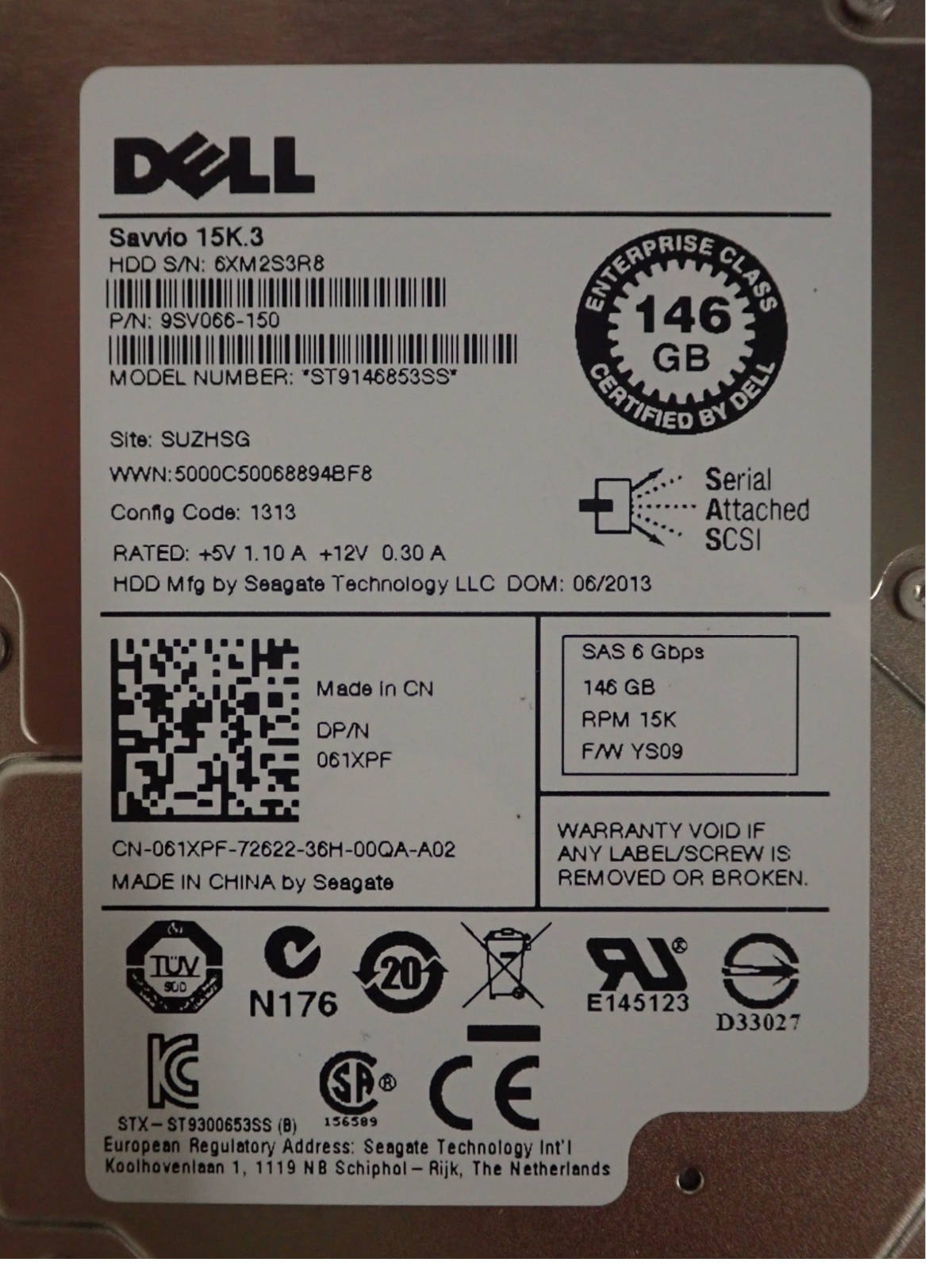 Dell 146GB 15K SAS 6G 64MB Cache 2.5" Hot-Swap HDD 61XPF + 12th/13th Gen Caddy