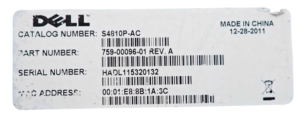 Force10 S4810P S4810-01-64F 48x 10GE SFP+ + 4x 40GE QSFP+ Switch F2B OS9 +1x PSU