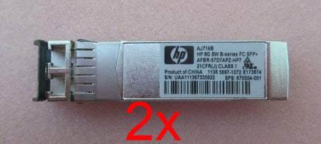2 x HP AJ716B 8G 8Gbps FC B-Series 670504-001 AFBR-57D9AMZ-HP7 SFP Transceiver