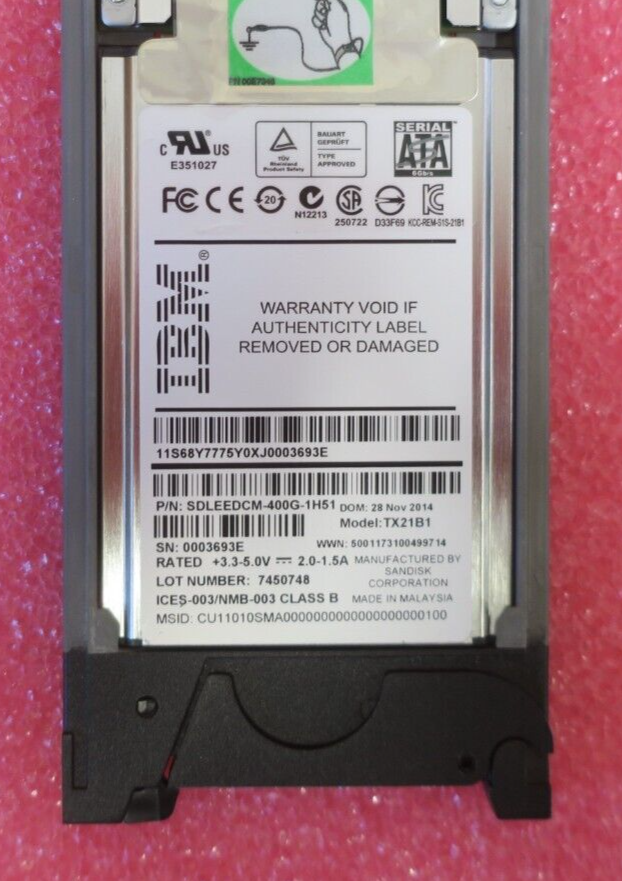 IBM 400GB Micro SAS 6G 1.8" SSD Solid State Drive Flash Drive 98Y4524 98Y4317