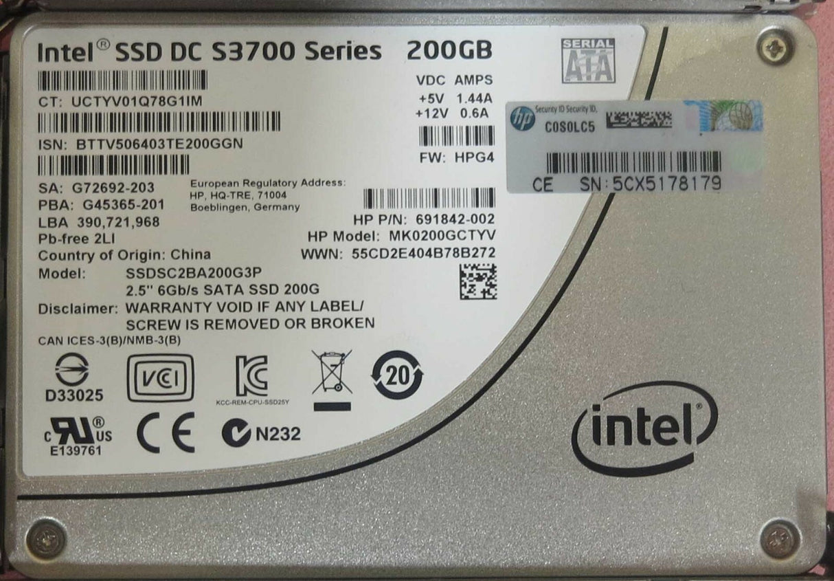 HP 692165-001 200GB 6G SATA SSD HARD DRIVE - 691864-B21, 730053-B21, 730148-001