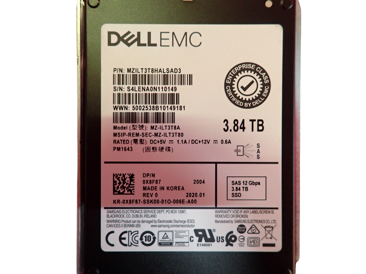 NEW Dell 3.84TB SSD SAS 2.5" 12G X8F87 Samsung MZ-ILT3T8A PM1643 Hot-Plug +caddy