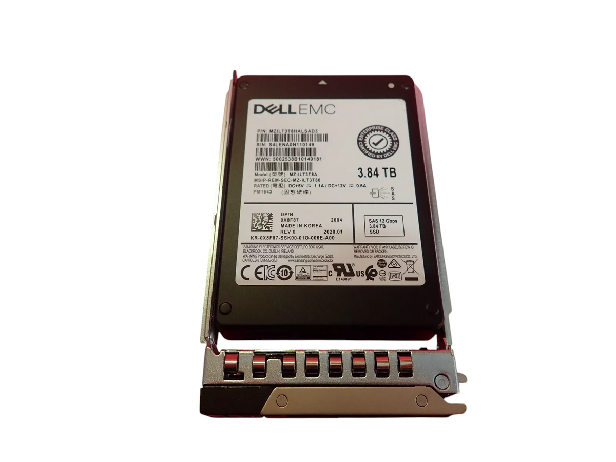 NEW Dell 3.84TB SSD SAS 2.5" 12G X8F87 Samsung MZ-ILT3T8A PM1643 Hot-Plug +caddy