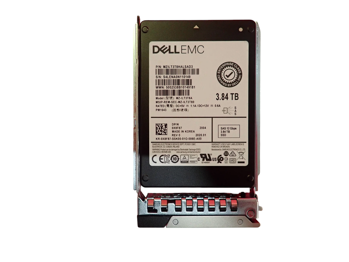 NEW Dell 3.84TB SSD SAS 2.5" 12G X8F87 Samsung MZ-ILT3T8A PM1643 Hot-Plug +caddy