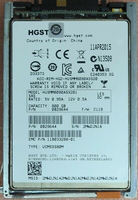 EMC XtremIO HGST 800GB SAS SSD Flash Drive with caddy 005050674 118033288-01