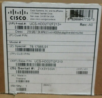 New Cisco 2TB 7.2k 3.5" 6G SAS Enterprise LFF Hard Drive HDD UCS-HDD2TI2F213